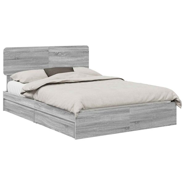 vidaXL Cama con almacenamiento con cabecera Gris Sonoma 140 x 200 cm
