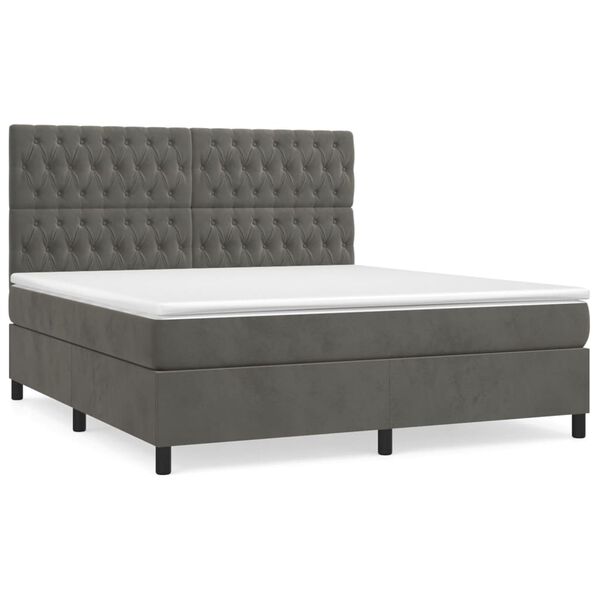 vidaXL Cama box spring con colch&oacute;n terciopelo gris oscuro 180x200 cm