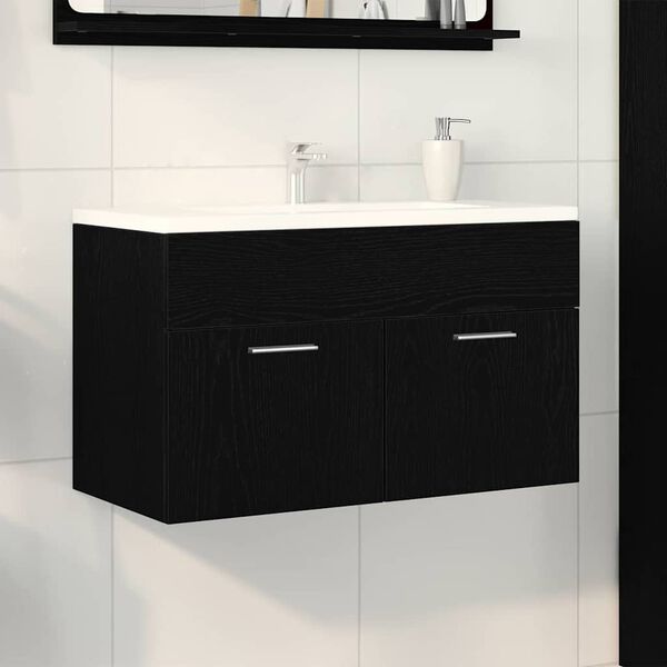 vidaXL Mueble de lavabo con puerta Roble Negro 38,5 x 100 x 46 cm