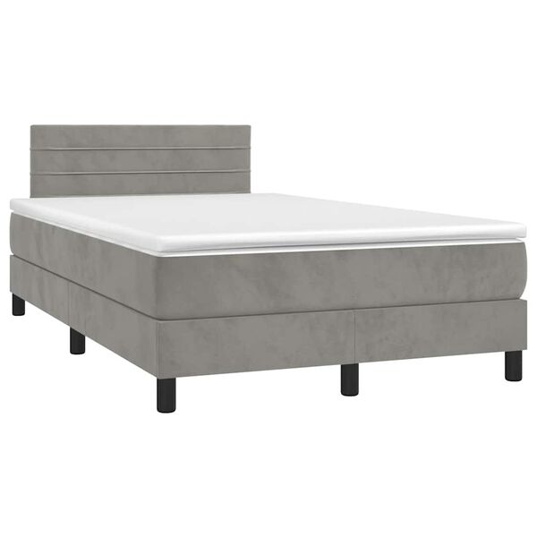 vidaXL Cama box spring colch&oacute;n y LED terciopelo gris claro 120x190 cm