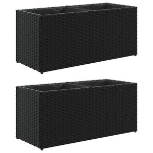 vidaXL Jardineras con 2 maceteros 2 uds rat&aacute;n PE negro 72x30x32 cm