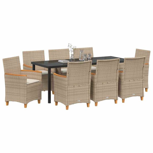 vidaXL Conjunto de Comedor de Jard&iacute;n 9 pcs Beige rat&aacute;n sint&eacute;tico
