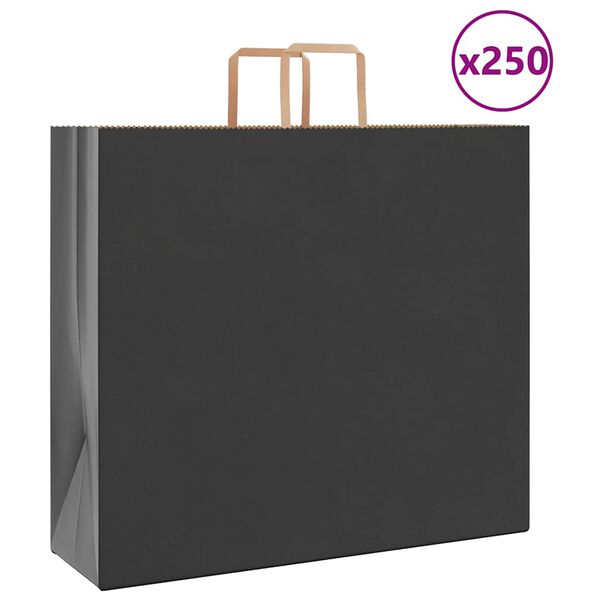 vidaXL Bolsas de papel con asas 250 uds negra 54x15x49 cm