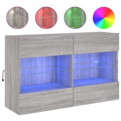 vidaXL Mueble de TV de pared con luces LED gris Sonoma 98,5x30x60,5 cm