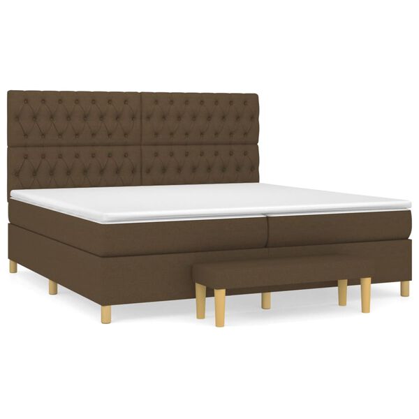 vidaXL Cama box spring con colch&oacute;n tela marr&oacute;n oscuro 200x200 cm