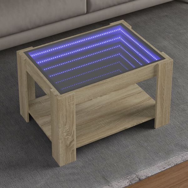 vidaXL Mesa de centro y LED madera ingenier&iacute;a roble Sonoma 73x53x45 cm