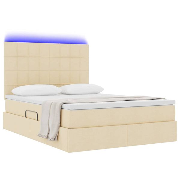vidaXL Cama con almacenamiento y LED Crema 140 x 190 cm Poli&eacute;ster