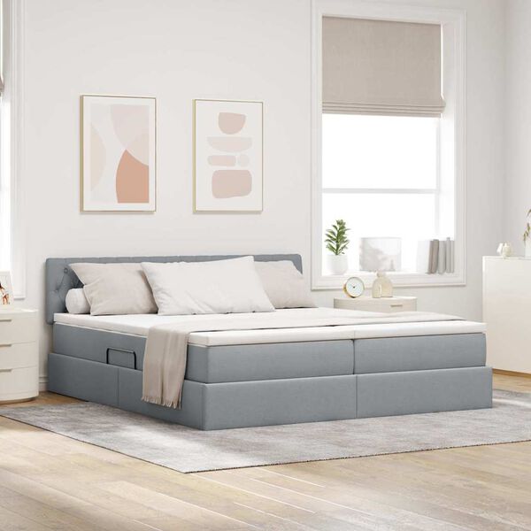 vidaXL Cama con tira de luces LED Gris Claro 200 x 200 cm tela