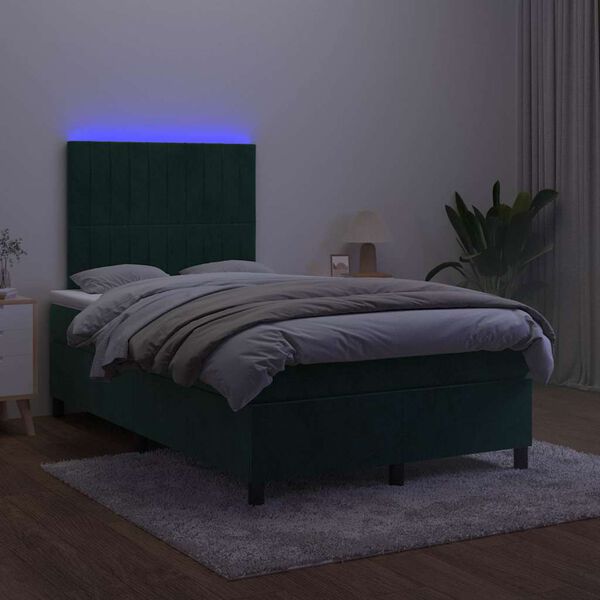 vidaXL Cama box spring colch&oacute;n y LED terciopelo verde oscuro 120x200cm
