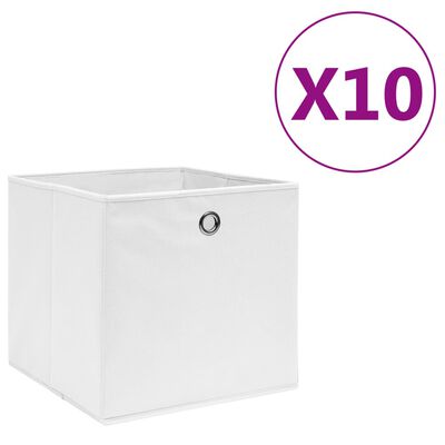 vidaXL Cajas de almacenaje 10 uds tela no tejida blanco 28x28x28 cm