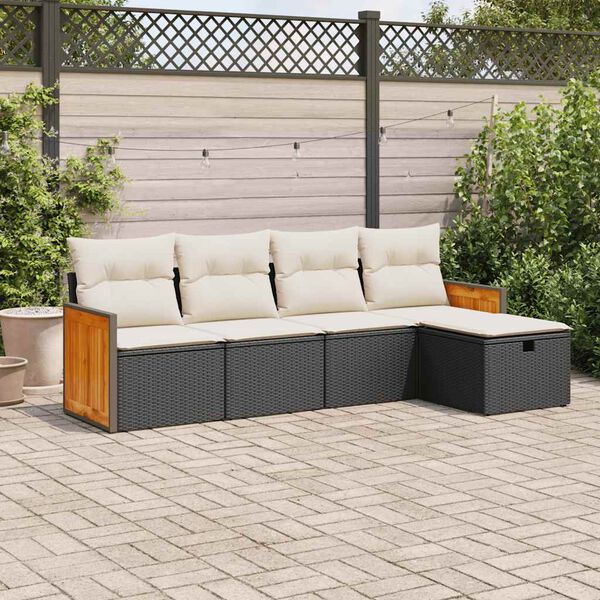 vidaXL Set de muebles de jard&iacute;n 5 pzas y cojines rat&aacute;n sint&eacute;tico negro
