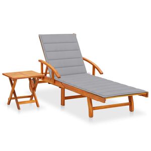 vidaXL Tumbona de jard&iacute;n con mesa y coj&iacute;n madera maciza de acacia