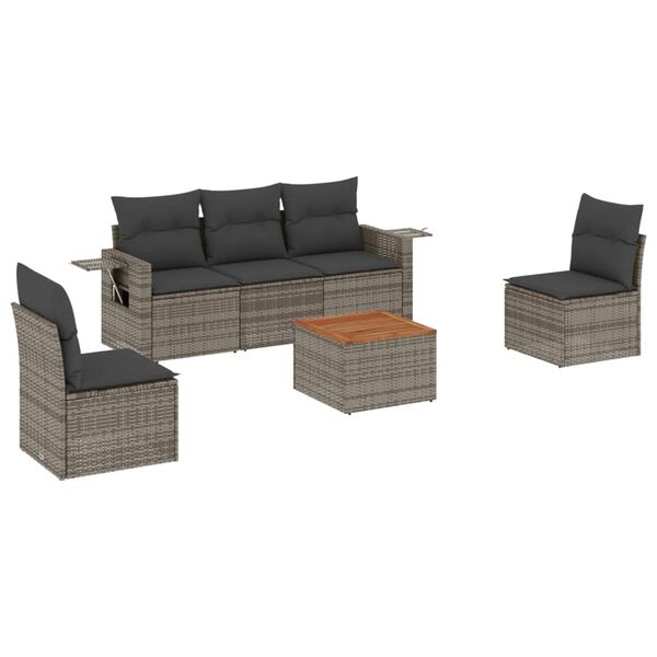 vidaXL Set de muebles de jardín 6 pzas y cojines ratán sintético gris