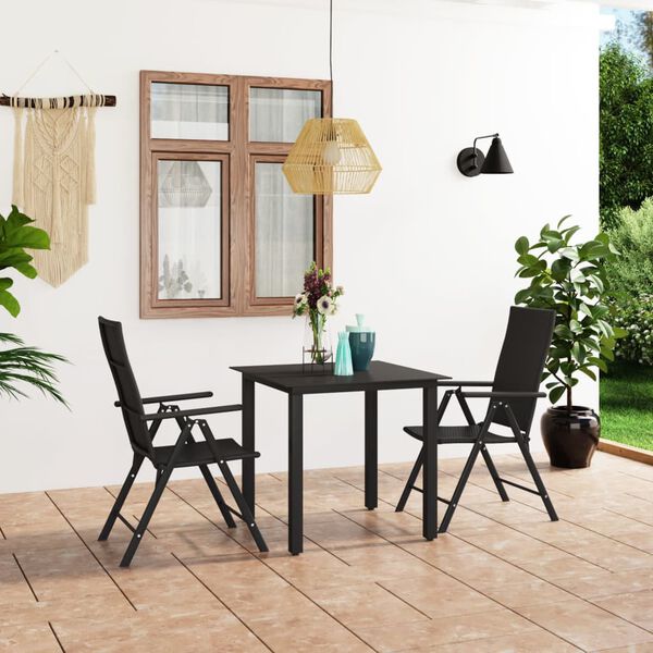 vidaXL Juego de comedor para jardín 3 piezas negro