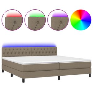 vidaXL Cama box spring colch&oacute;n y luces LED tela gris taupe 200x200 cm