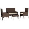 vidaXL Set muebles de jard&iacute;n 4 piezas y cojines rat&aacute;n sint&eacute;tico marr&oacute;n