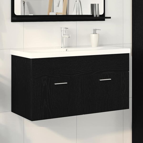 vidaXL Mueble de Cuarto de Ba&ntilde;o Roble Negro 90 x 38,5 x 46 cm