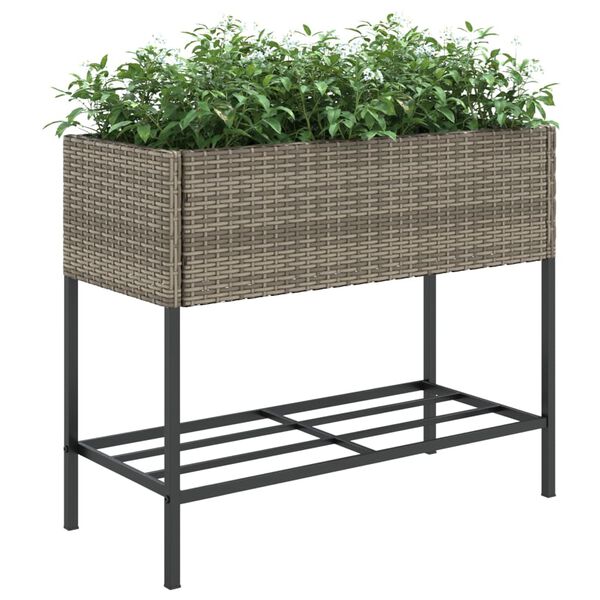 vidaXL Jardineras con estante 2 uds rat&aacute;n sint&eacute;tico gris 90x40x75 cm