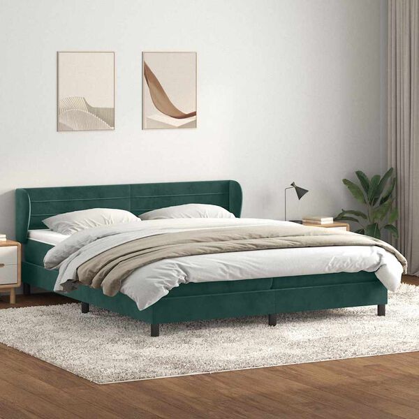 vidaXL Cama box spring con colchones terciopelo verde oscuro 200x210cm