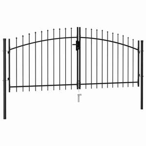 vidaXL Cancela de valla doble puerta con puntas acero negro 299,5x174,5 cm