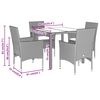 vidaXL Set comedor jard&iacute;n 5 pzas y cojines rat&aacute;n sint&eacute;tico vidrio gris