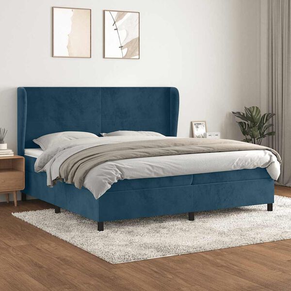 vidaXL Cama box spring con colch&oacute;n terciopelo azul oscuro 200x200 cm