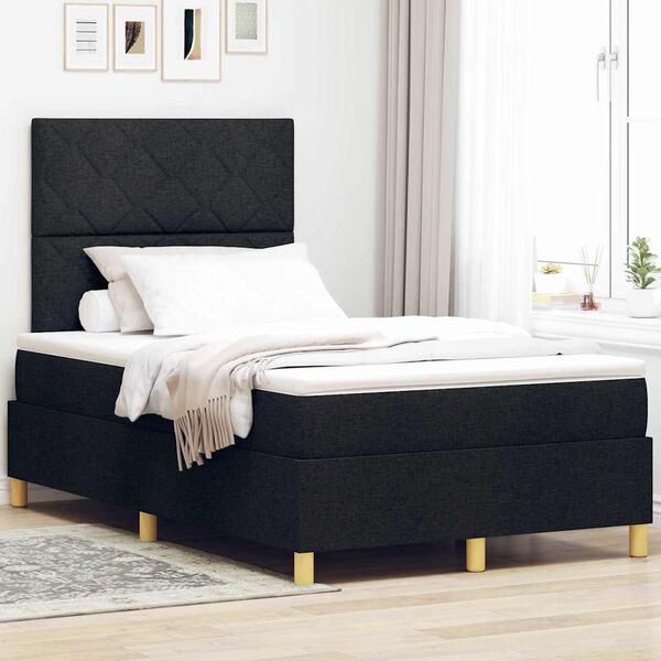 vidaXL Cama Box Spring LED con colch&oacute;n Negro 120 x 200 cm tela
