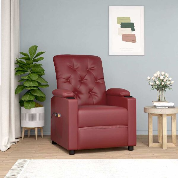 vidaXL Sill&oacute;n de masaje elevable cuero sint&eacute;tico rojo tinto