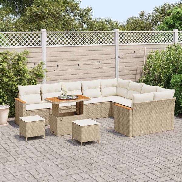 vidaXL Conjunto de sof&aacute; de jard&iacute;n 12 pcs Beige Rattan de Poli&eacute;ster