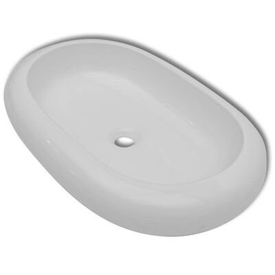 vidaXL Lavabo de baño ovalado con grifo mezclador cerámica blanco