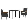 vidaXL Conjunto de Comedor de Jardín 3 pcs Negro ratán sintético