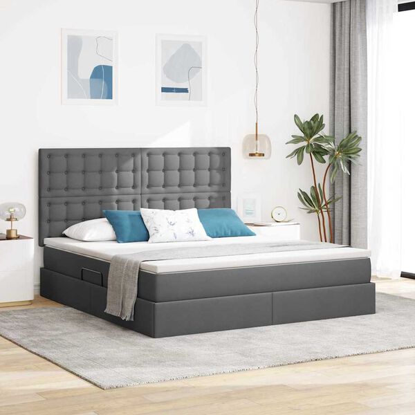 vidaXL Cama con almacenamiento y colch&oacute;n Gris oscuro 180 x 200 cm