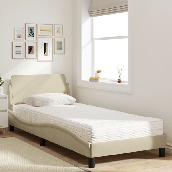 vidaXL Cama con colchón Dover tela color crema 90x200 cm