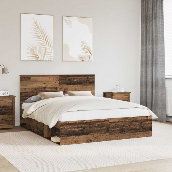 vidaXL Estructura de cama con cabecera Madera vieja 160 x 200 cm