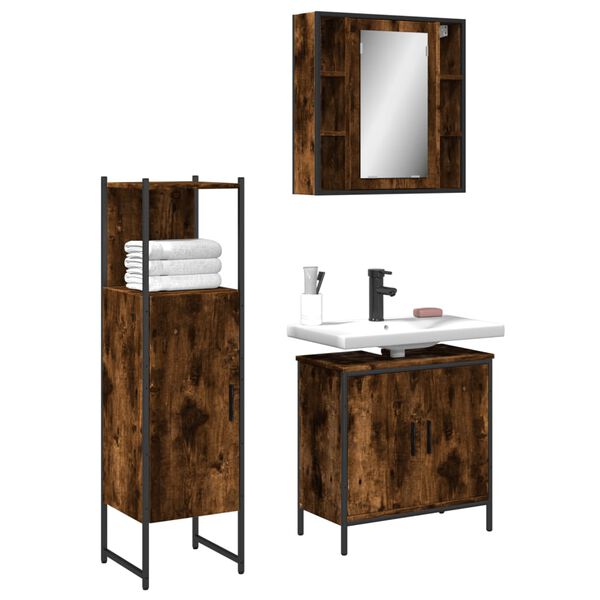 vidaXL Set de muebles ba&ntilde;o 3 pzas madera contrachapada roble ahumado