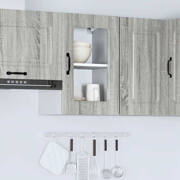 vidaXL Armario de cocina de pared con puerta de cristal "Kalmar" de, madera de ingenier&iacute;a Sonoma gris