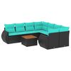 vidaXL Conjunto de sof&aacute; de jard&iacute;n de 9 piezas con cojines negro