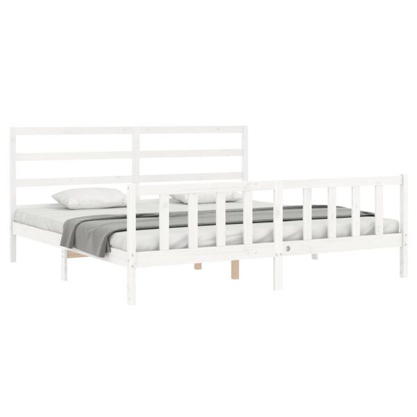 vidaXL Estructura de cama con cabecero madera maciza blanco 180x200 cm