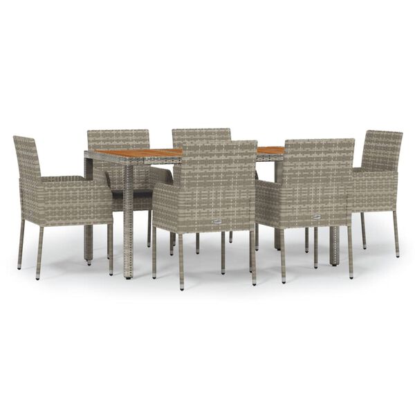 vidaXL Set comedor jardín 7 pzas y cojines ratán sintético gris