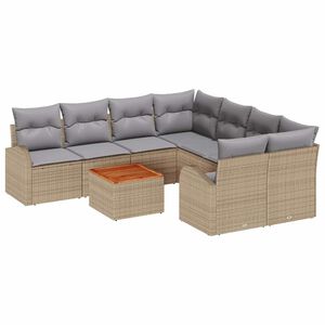 vidaXL Conjunto de sof&aacute;s de jard&iacute;n 9 uds. Beige rat&aacute;n sint&eacute;tico