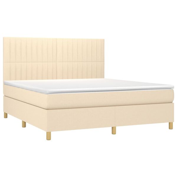 vidaXL Cama box spring colch&oacute;n y luces LED tela crema 180x200 cm
