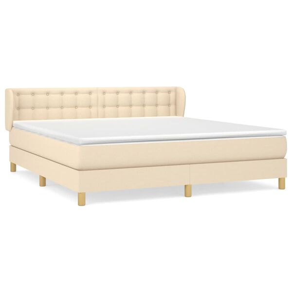 vidaXL Cama box spring con colch&oacute;n tela color crema 160x200 cm