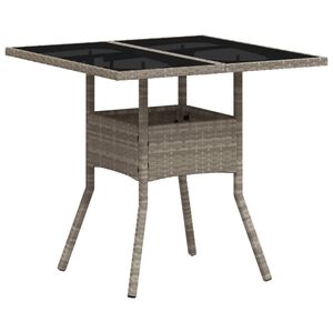 vidaXL Mesa de jard&iacute;n superficie de vidrio y rat&aacute;n PE gris 80x80x75 cm