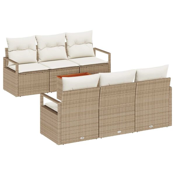 vidaXL Conjunto de sof&aacute; de jard&iacute;n con coj&iacute;n 7 pcs Beige Polirat&aacute;n