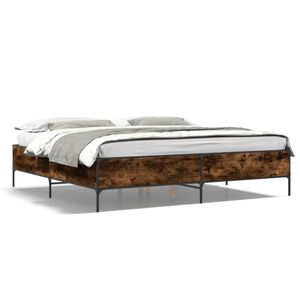 vidaXL Estructura cama madera ingenier&iacute;a metal roble ahumado 180x200cm