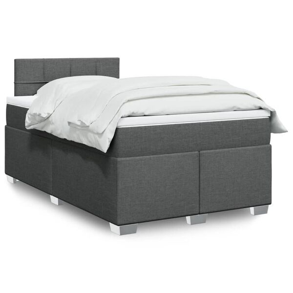 vidaXL Cama box spring con colch&oacute;n tela gris oscuro 120x200 cm