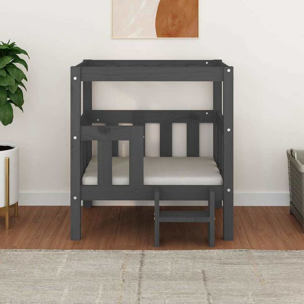 vidaXL Cama para perros madera maciza de pino gris 65,5x50,5x70 cm