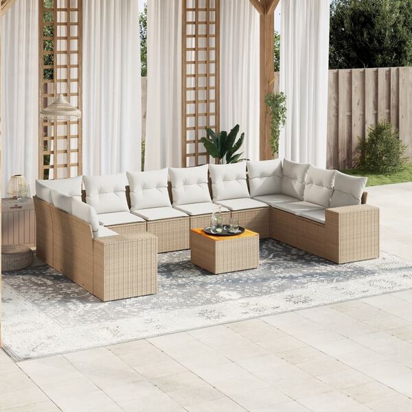 vidaXL Set de sof&aacute;s de jard&iacute;n 11pzas con cojines rat&aacute;n sint&eacute;tico beige