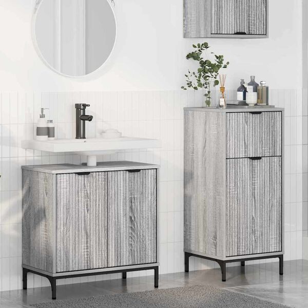 vidaXL Juego de muebles de ba&ntilde;o con caj&oacute;n con puerta 2 pcs Gris Sonoma