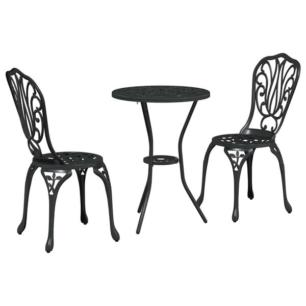 vidaXL Juego Bistro de Jard&iacute;n 3 pcs Negro Aluminio
